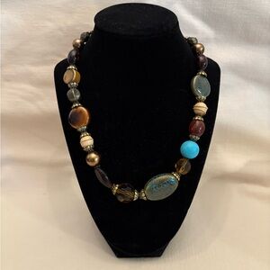 Premier Designs Brown and Blue Beaded Necklace